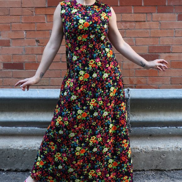 Vintage Dresses & Skirts - Vintage 70s day glo floral maxi